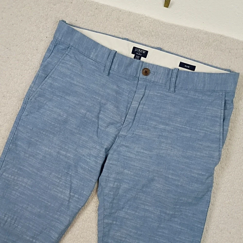 J. Crew Pants Slim Men 33x32 Blue Flex Cotton Stretch Chino Slub Casual Trousers